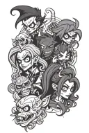 Gothic 90s cartoon characters tattoo design idea