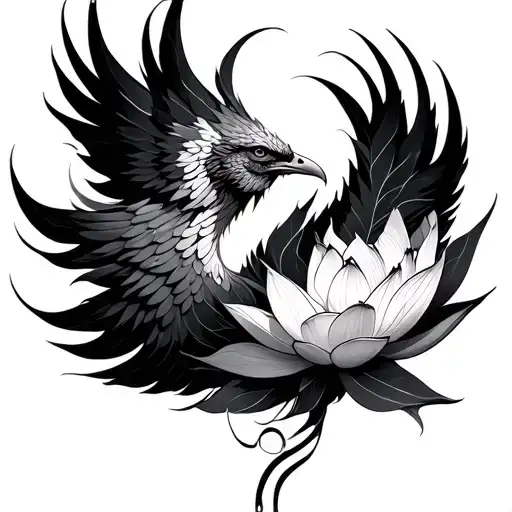 A Phoenix rising from a Lotus, wrapped by a Mandala & Heartbeat line tattoo design idea