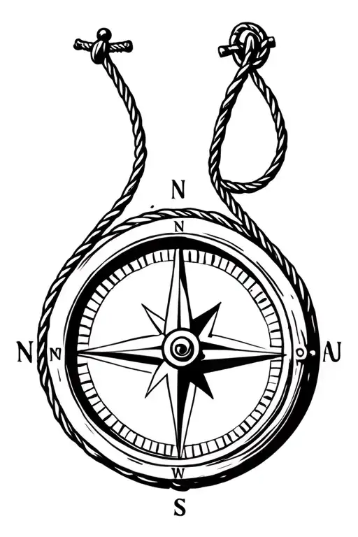 compass with anchor connected with rope hanging tattoo design idea