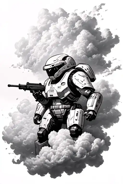 Drop pods like ODST or HELLDIVERS 2 COMING FROM OUT THE CLOUDS FOR A ARM SLEEVE TATTO tattoo design idea