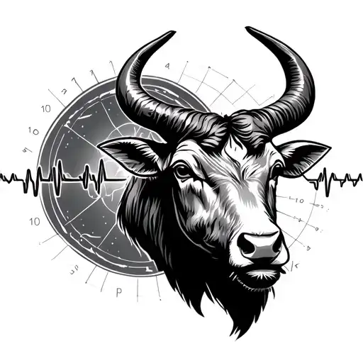 Taurus zodiac sign with a heart beat ECG and coordinate of a certain city tattoo design idea