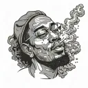 Draw a black guy smoking weed with the weed smoke bubbles beujg being people of him.  tattoo design idea