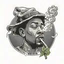 Draw a black guy smoking weed with the weed smoke bubbles beujg being people of him.  tattoo design idea