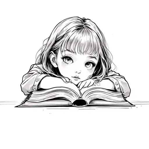 girl hugging a closed book tattoo design idea