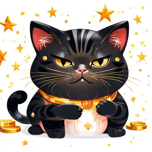 fortune cat holding gold and stars scattered tattoo design idea