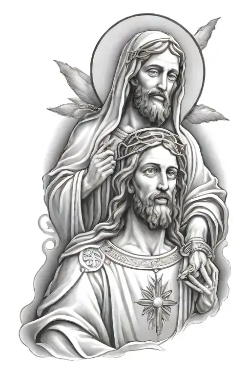 make a tattoo design with the holy trifecta Jesus San Judas, the Virgin Mary  tattoo design idea