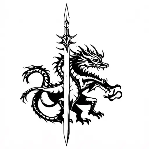 ST GEORGE and the dragon, spear is actually going through dragon but the dragon wraps around biting the back of his head tattoo design idea