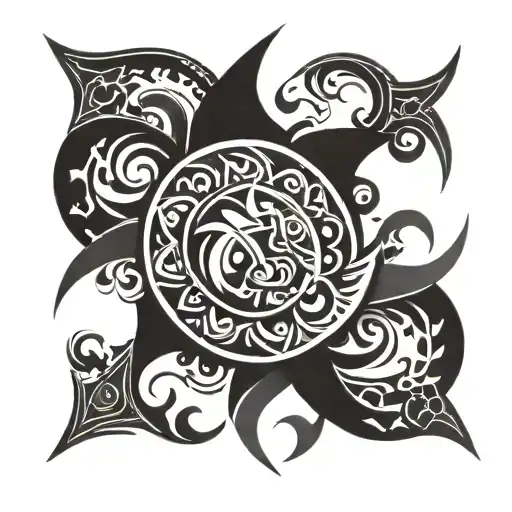 Polynesian. sun, the 4 elements of the earth. letters K, M, O, They must be mixed tattoo design idea