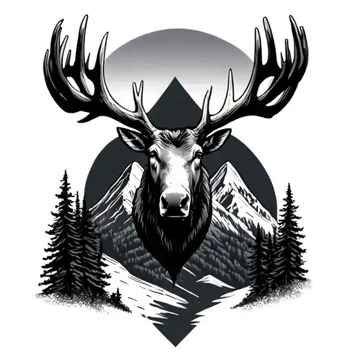 moose antlers mountains inside tattoo design idea