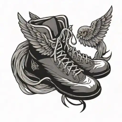 wrestling shoes laces shape of wings holding tattoo design idea