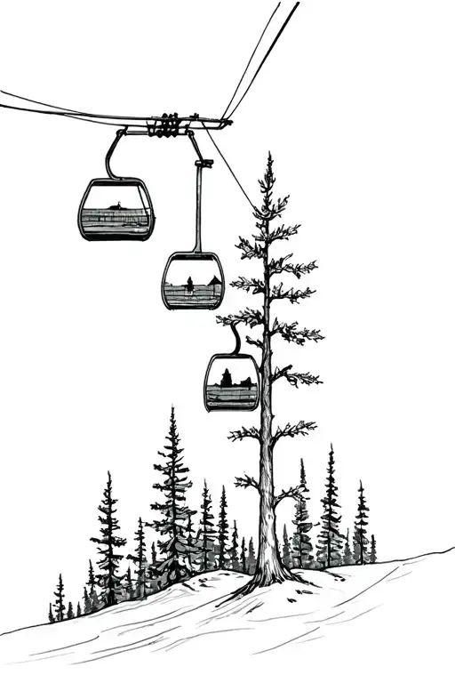 log cabin aspen trees ski lift columbines tattoo design idea
