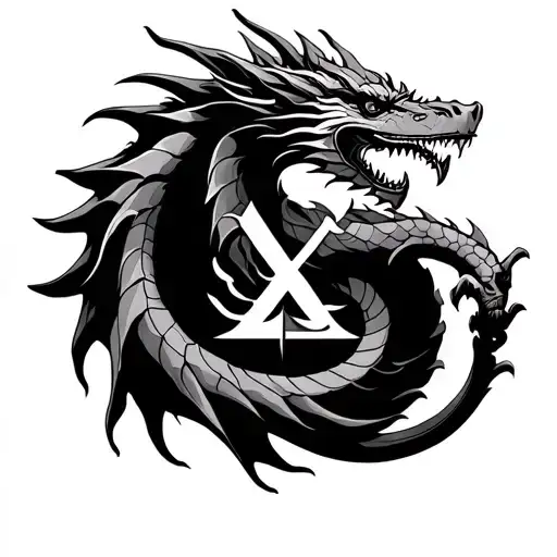 Dragon inside it symbols of the signs of the horoscope: Libra and Gemini tattoo design idea