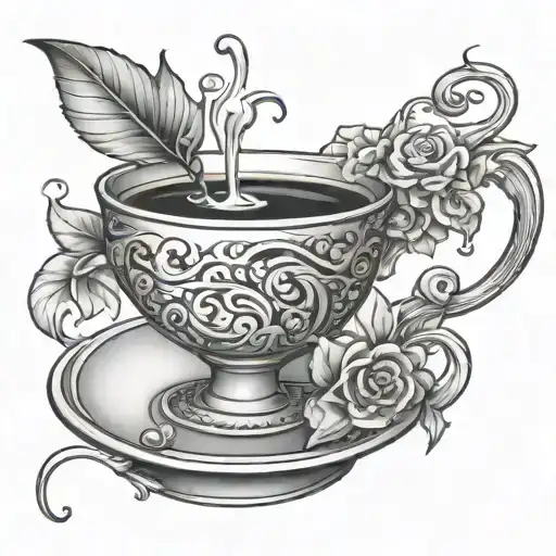 cocktail and coffee cup morphing tattoo design idea