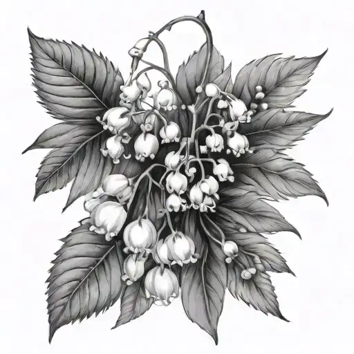 lily of the valley flowers, chrysanthemum flower and mimosa flower tattoo design idea
