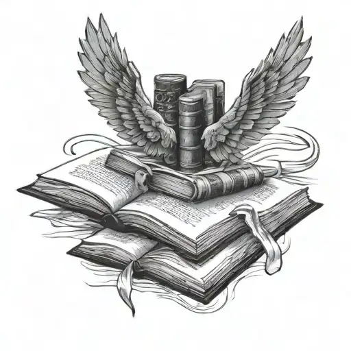 books flying out open door tattoo design idea
