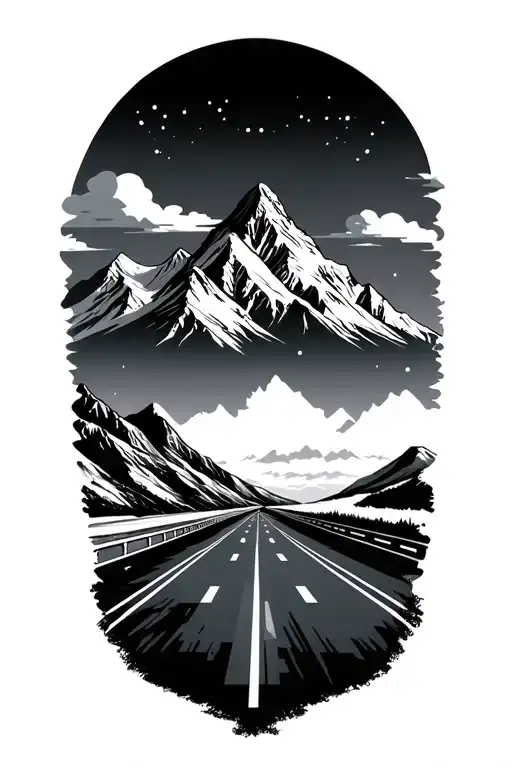 airport runway with everest mountain landscape tattoo design idea