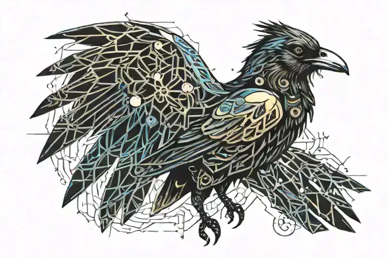 a dead raven, frontal view tattoo design idea