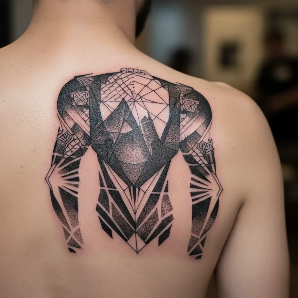 Blackout cyberpunk sleeve tattoo design idea