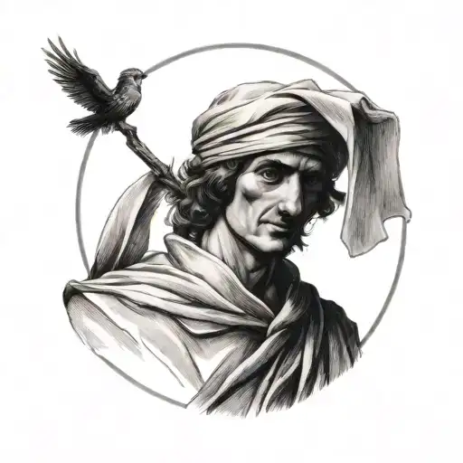 Dante Alighieri with a quill writing tattoo design idea