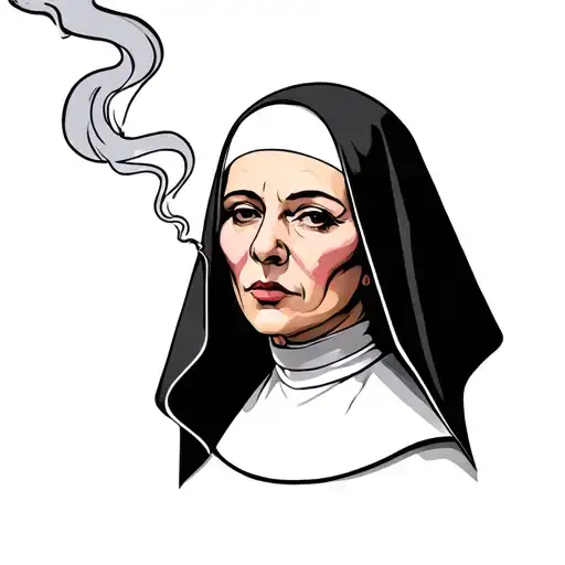 Side neck tattoo of nun smoking tattoo design idea