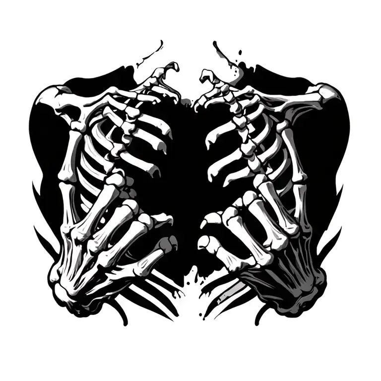 skeleton hands ripping open chest tattoo design idea