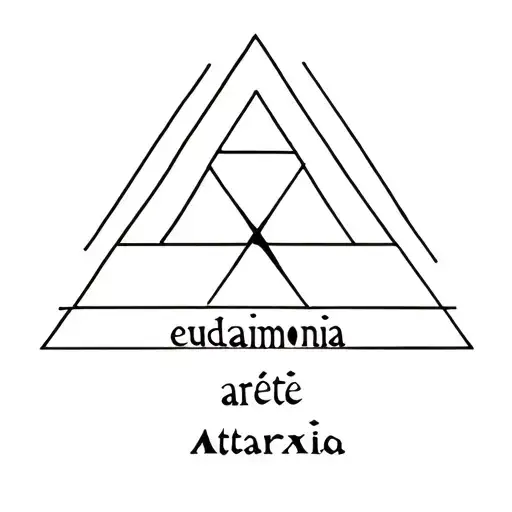 Triad with the words in Greek eudaimonia areté ataraxia tattoo design idea