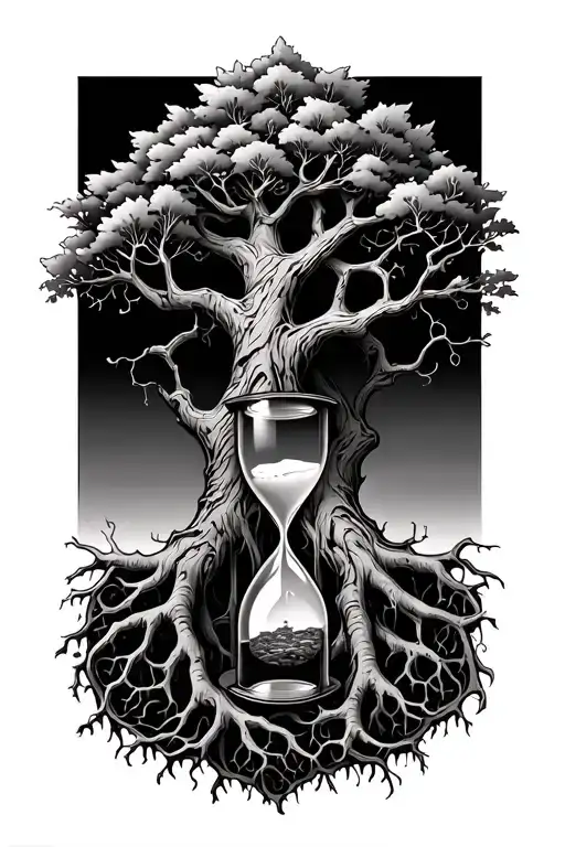 gothic tree of life with hourglass trapped in its roots  tattoo design idea