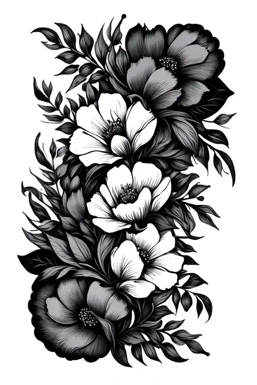 Mid-century modern furniture with a minimalistic style. fine line work. geometric floral pattern flowing around  tattoo design idea