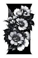 Mid-century modern furniture with a minimalistic style. fine line work. geometric floral pattern flowing around  tattoo design idea