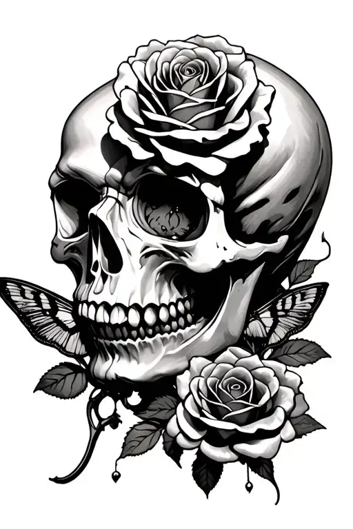 skull. losing feeling is getting old.  moths. music. emo and goth roses. masculine  tattoo design idea