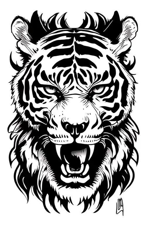 Skull Tiger face tattoo tattoo design idea