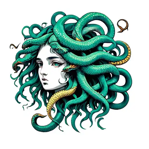 Medusa head with snakes for hair tattoo design idea