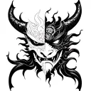 oni mask split in half tattoo design idea