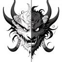 oni mask split in half tattoo design idea