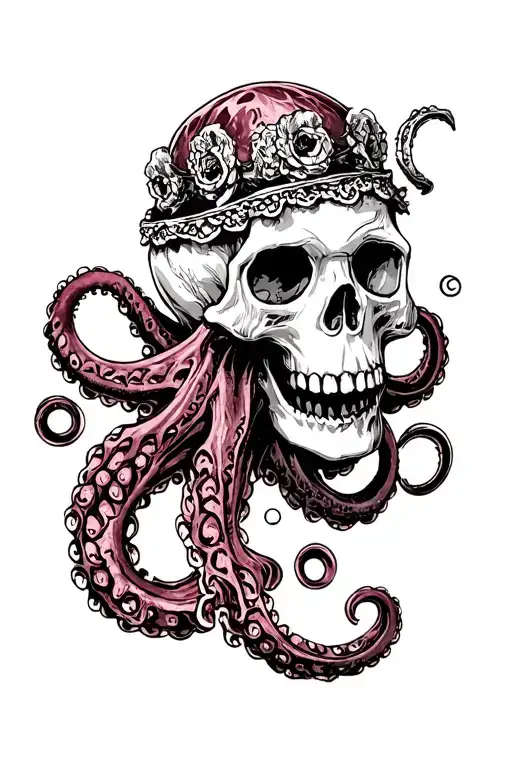 Skull Poside Kraken Sea tattoo design idea