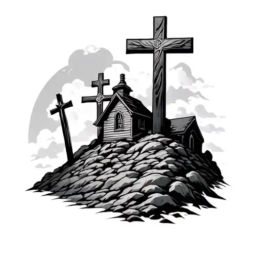 calvary hill with crosses  tattoo design idea