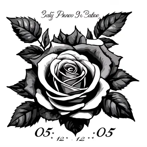 roses, 2 names written, 05 12 05 roman numerals tattoo design idea