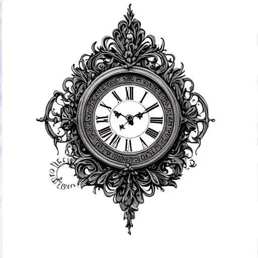 "This too shall pass…" filigree roman clock, lighter shading tattoo design idea