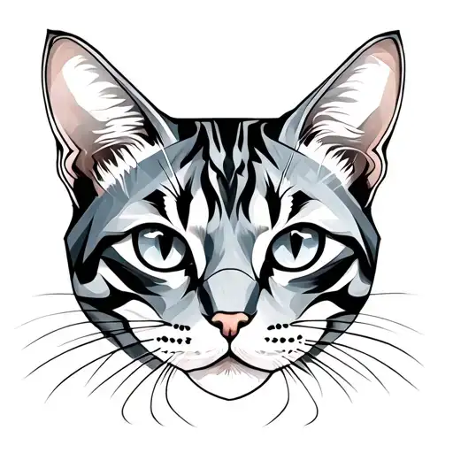 Cat face that goes to geometric with lsd molecule intertwined tattoo design idea