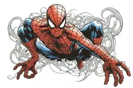 Ultra-realistic completely accurate ultra-detailed ultra-uncanny lifelike amazing Spiderman full arm sleeve.  tattoo design idea