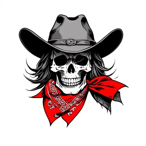skull cowboy hat red bandanna tattoo design idea