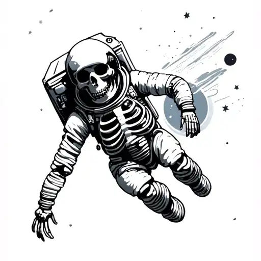 skeleton with astronaut floating tattoo design idea