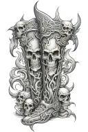 leg armour, skulls, flames, right leg sleeve tattoo design idea