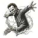 arm sleeve starts with Michael Myers at the shoulder his mask eerie and emotionless Freddy Krueger follows with his razo tattoo design idea