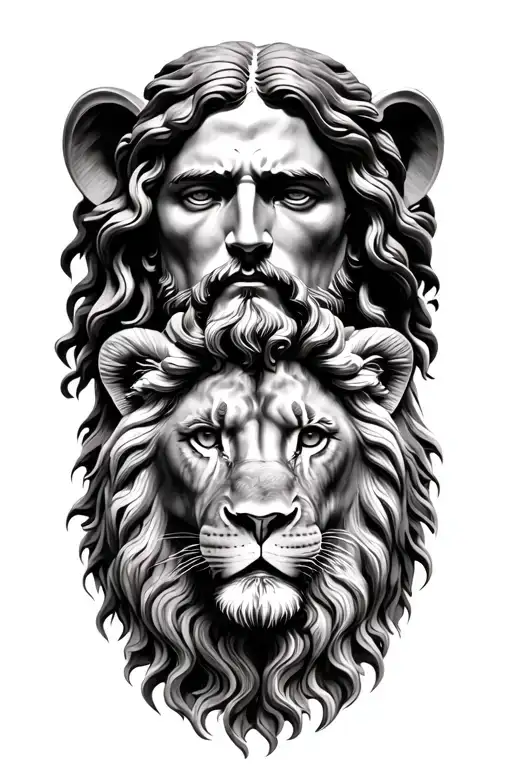 Jesus Christ with lion chests piece tattoo design idea