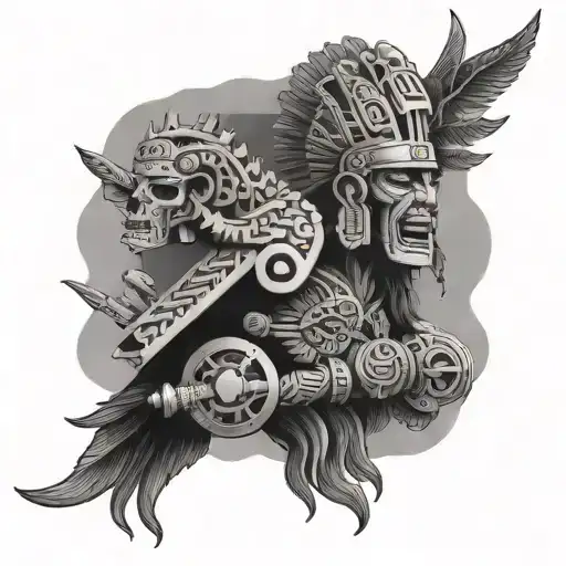 religion, war, life and Aztec tattoo design idea