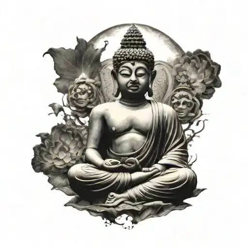 Cambodian flag morphed behind Buddha meditating tattoo design idea