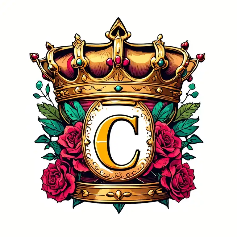 small crown with initial C tattoo design idea
