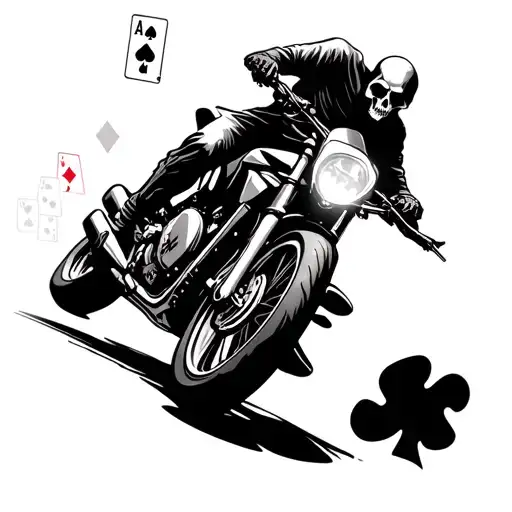 grim reaper riding sportbike with playing cards in the background  tattoo design idea