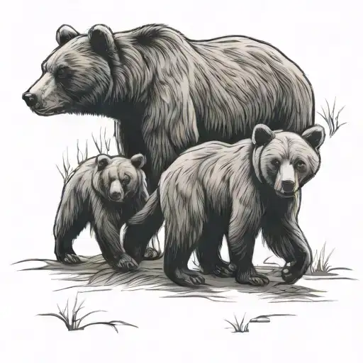 Mama Bear 2 cubs walking tattoo design idea